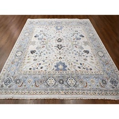 9'10"x9'10" Gray, Natural Wool, Denser Weave, Oushak, Hand Knotted Square Rug