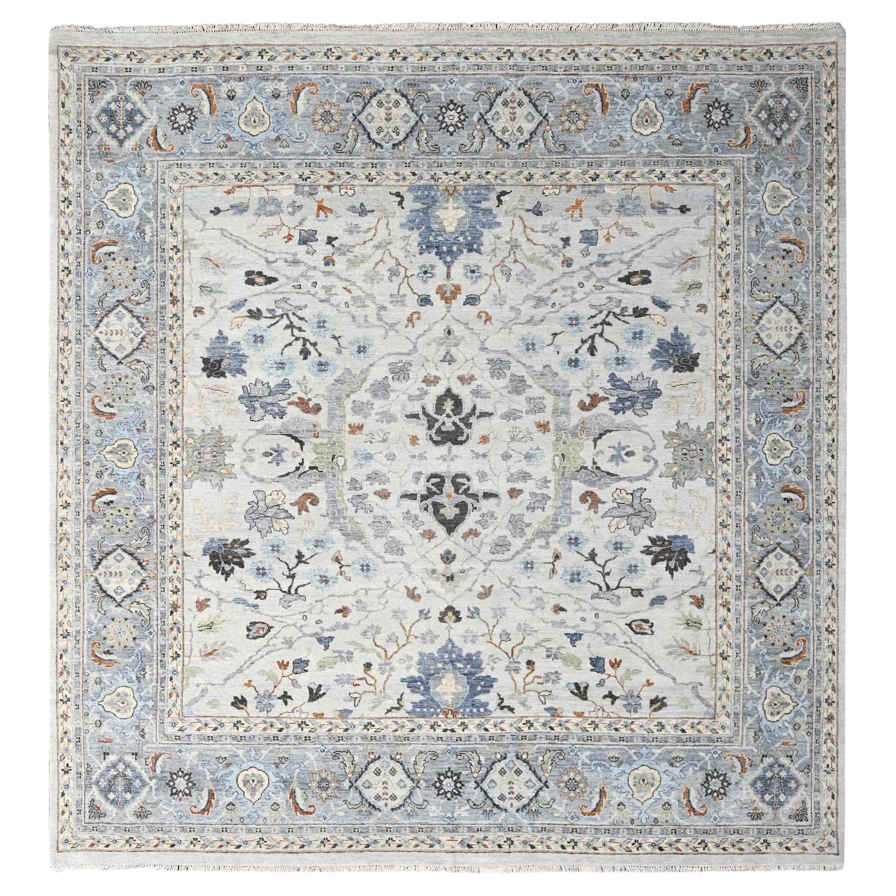 9
10"x9
10" Gray, Natural Wool, Denser Weave, Oushak, Hand Knotted Square Rug