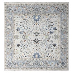 9'10"x9'10" Gray, Natural Wool, Denser Weave, Oushak, Hand Knotted Square Rug