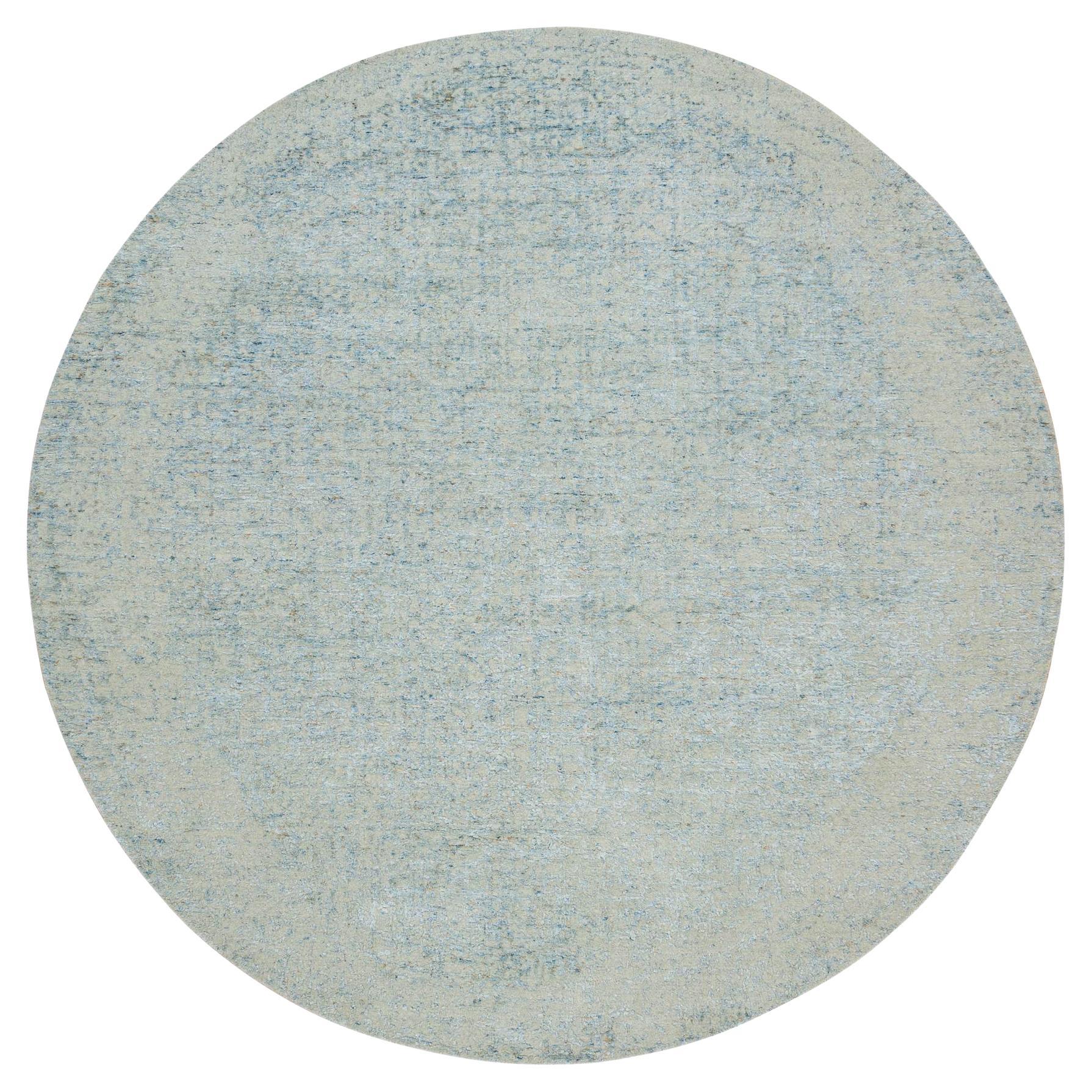 9'10"x9'10" Gray, Wool and Silk Modern Jacquard Hand Loomed Round Rug