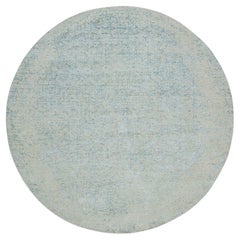 9'10"x9'10" Gray, Wool and Silk Modern Jacquard Hand Loomed Round Rug