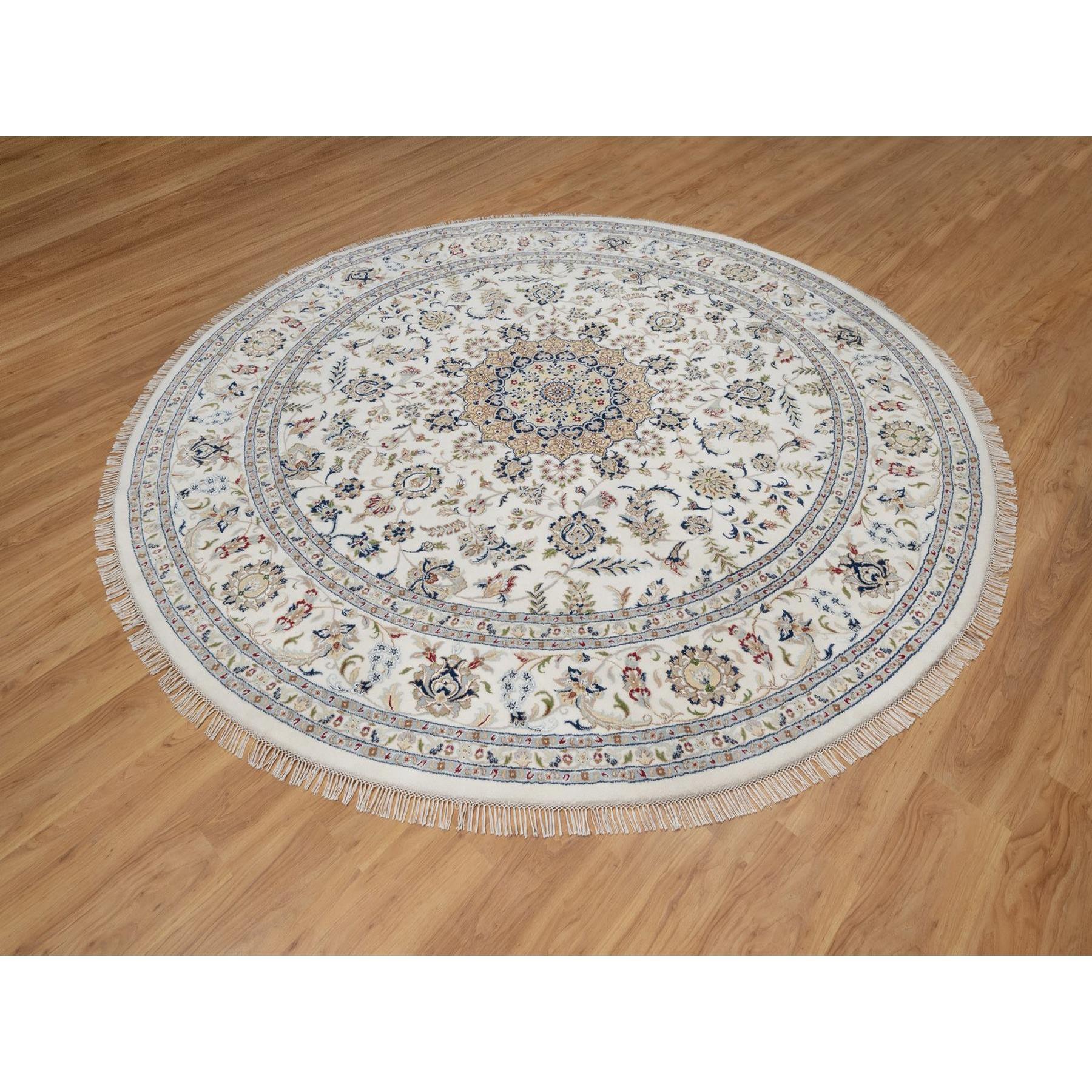 Alfombra Redonda de Lana y Seda Anudada a Mano 9'10 