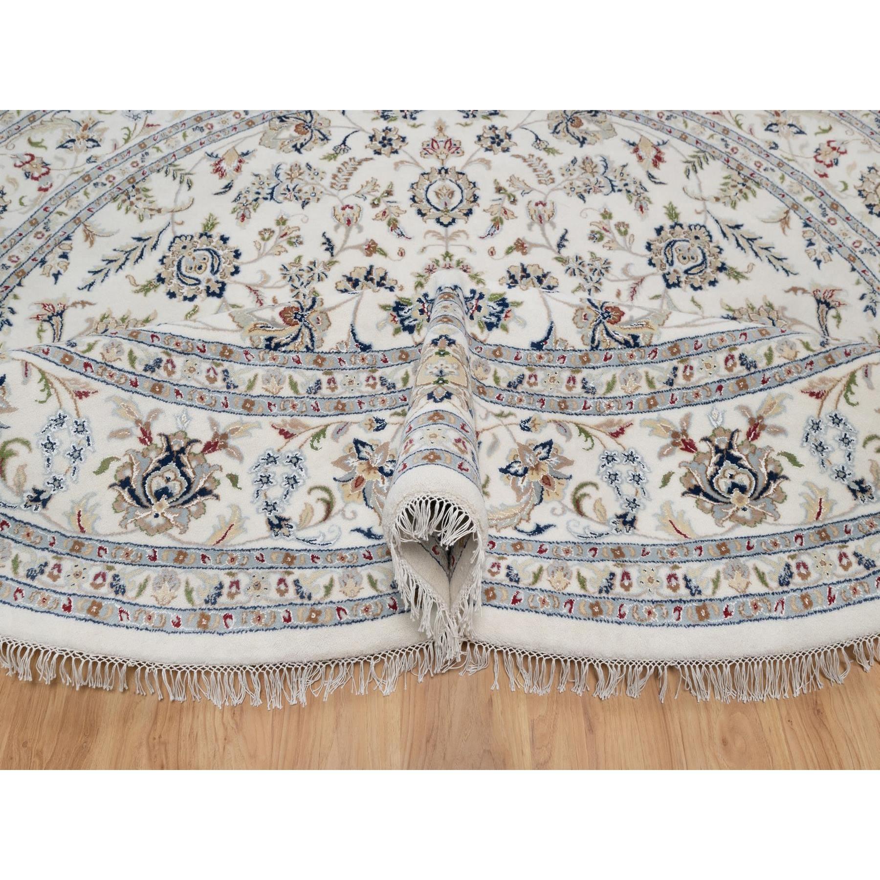 Alfombra Redonda de Lana y Seda Anudada a Mano 9'10 