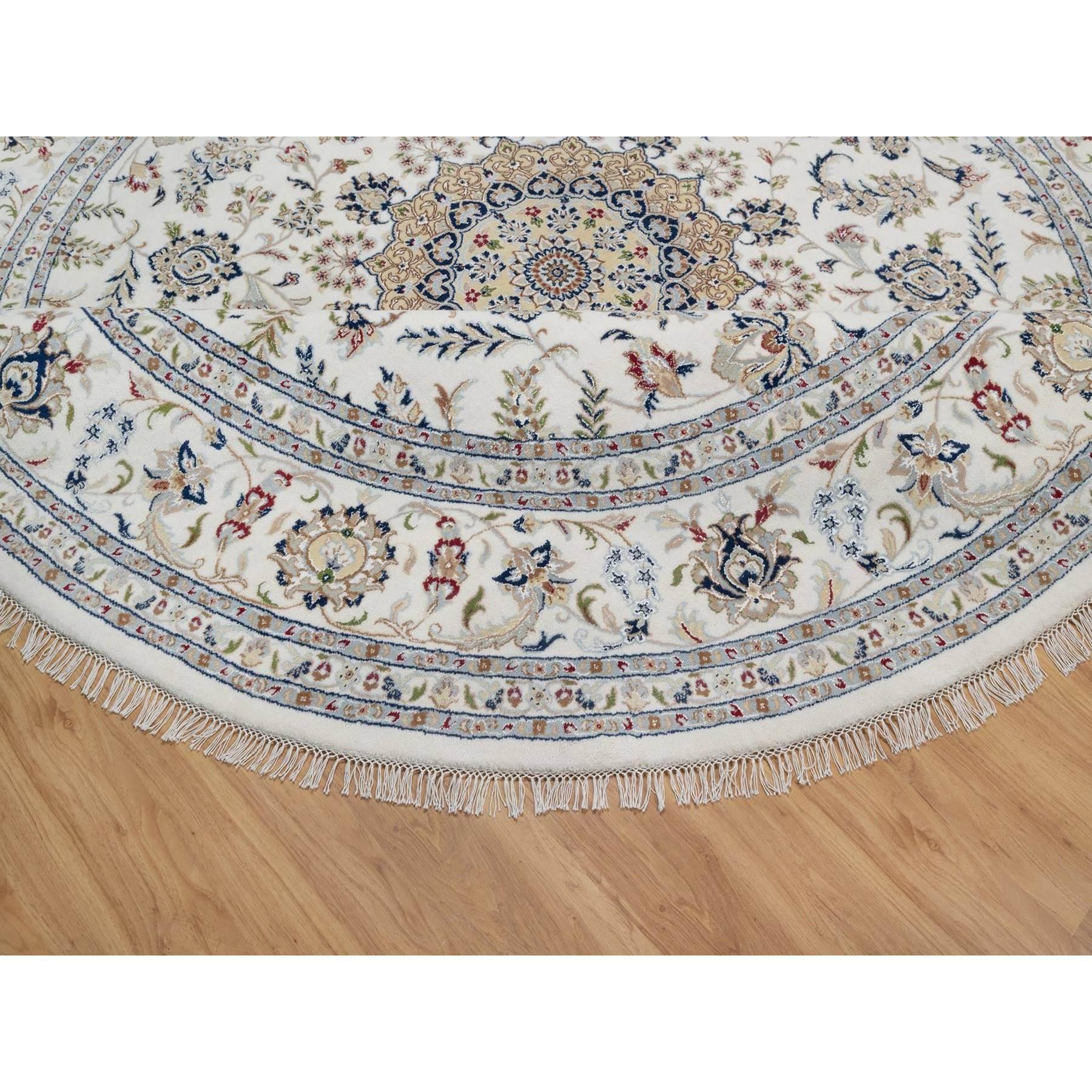 Alfombra Redonda de Lana y Seda Anudada a Mano 9'10 