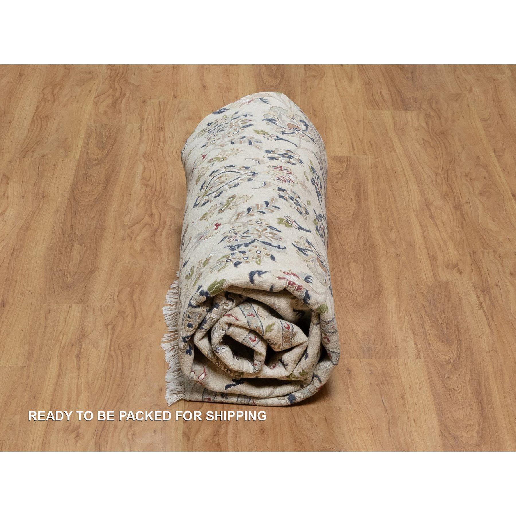 Alfombra Redonda de Lana y Seda Anudada a Mano 9'10 