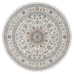 9
10"x9
10" Ivory Nain with Medallion Design Hand Knotted Wool 
Silk Round Rug