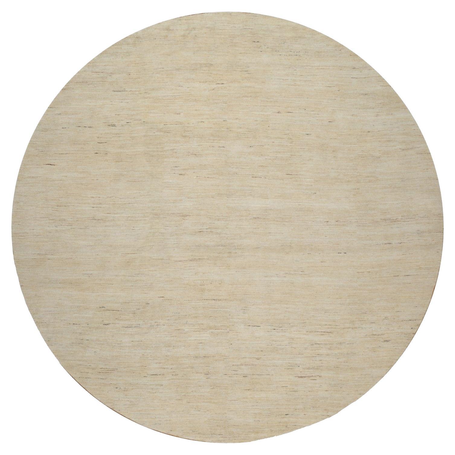 9'10"x9'10" Ivory Thick & Plush Modern Plain Design Hand Knotted Wool Round Rug For Sale