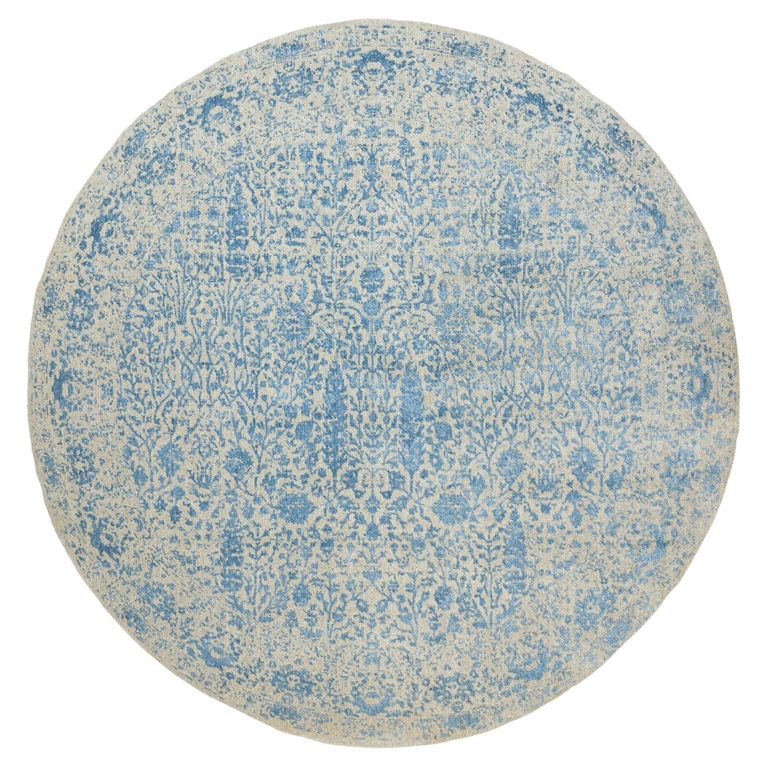 9
10"x9
10" Ivory With Touches Of Blue Jacquard Hand Loomed Broken Rug For Sale