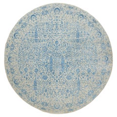 Tappeto 9
10 "x9
10" avorio con tocchi di blu Jacquard lavorato a mano e spezzato