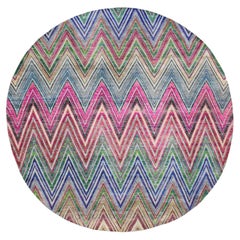 9'10"x9'10" Pink Colorful Chevron Design Hand Knotted Silk with Wool Round Rug