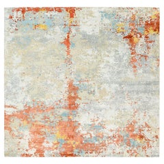 9'10 "x9'10" Laine et soie Design/One abstrait Noué à la main Tapis carré à nœuds persans