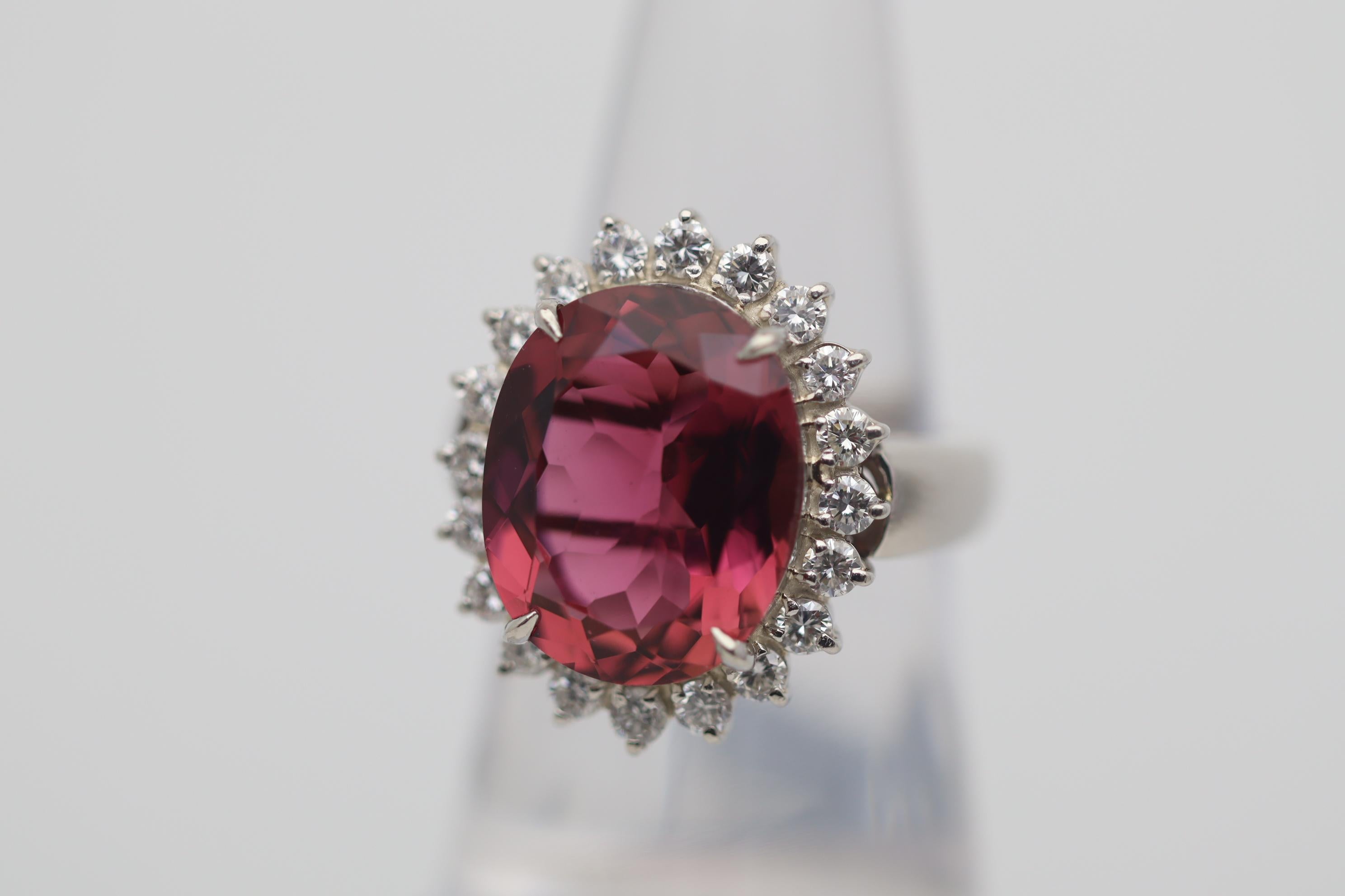 9.11 Carat Pink Tourmaline Diamond Halo Platinum Ring In New Condition For Sale In Beverly Hills, CA