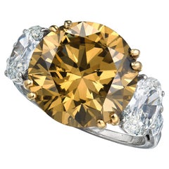 9.11 Carat Round Brilliant Statement Fancy Yellow  Royal Radiance Diamond Ring