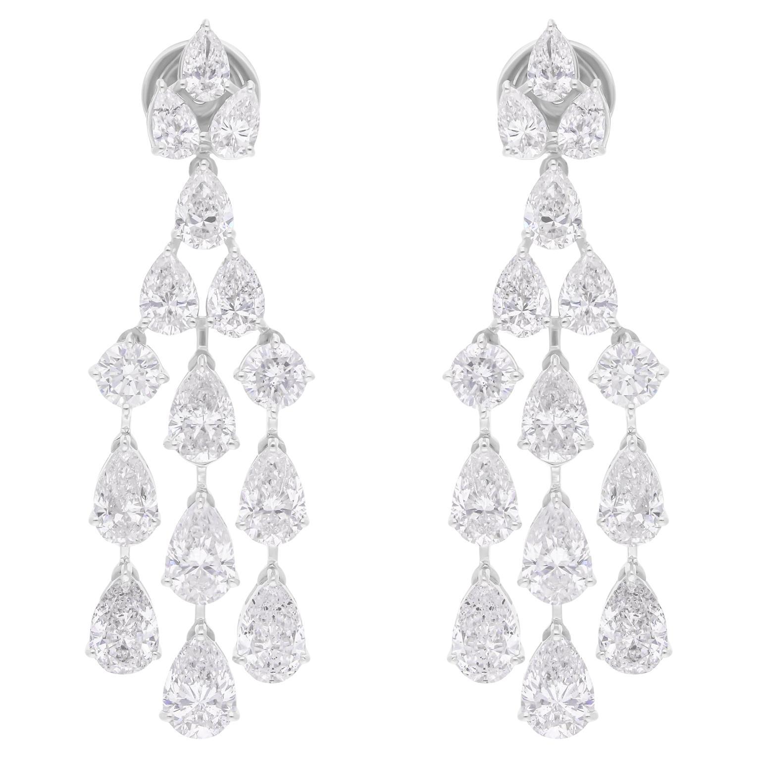 Boucles d'oreilles chandelier en or blanc 14 carats avec diamants ronds taille poire de 9,11 carats SI/H