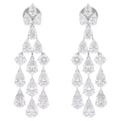Boucles d'oreilles chandelier en or blanc 14 carats avec diamants ronds taille poire de 9,11 carats SI/H