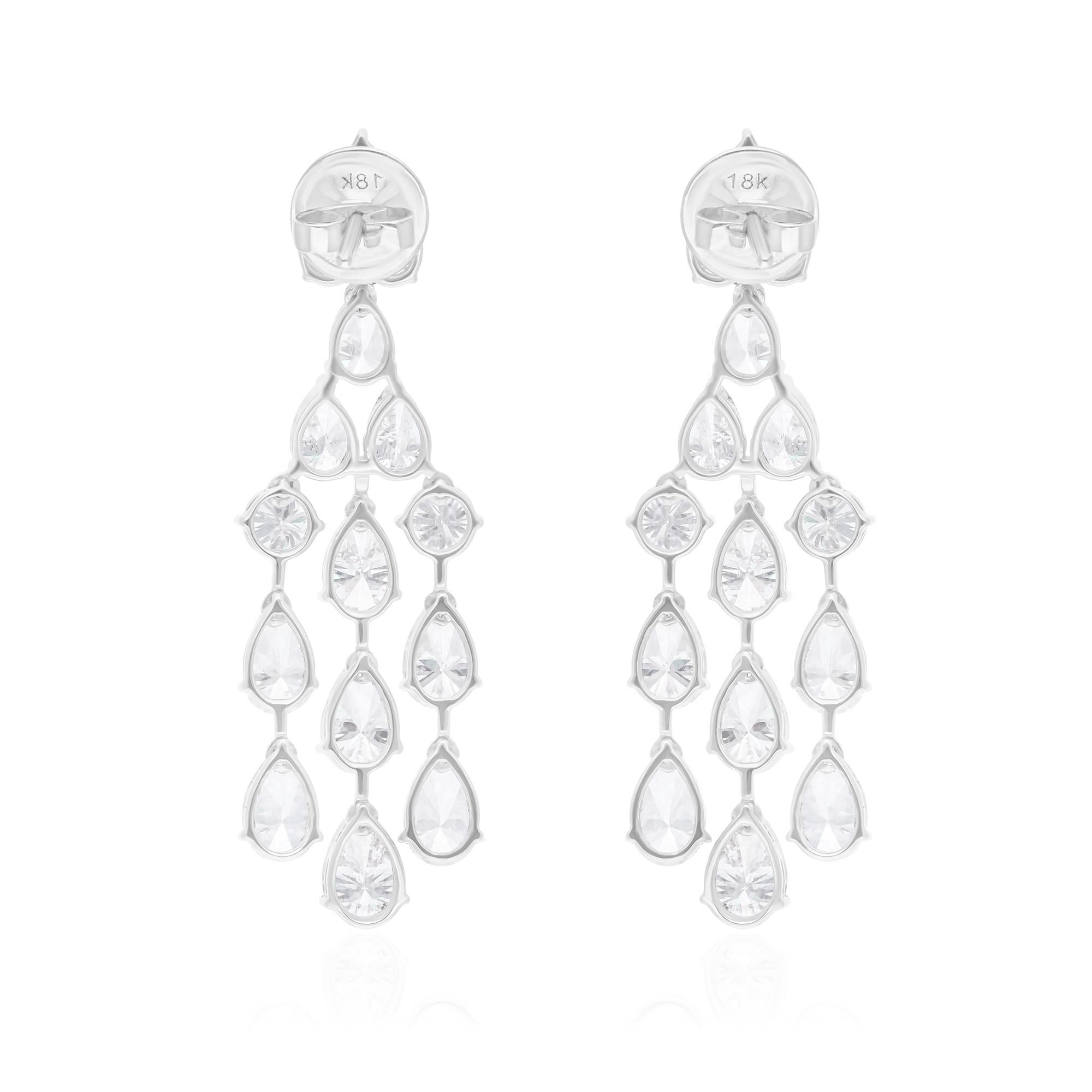 Taille poire Boucles d'oreilles chandelier en or blanc 18 carats avec diamants ronds taille poire de 9,11 carats SI/H en vente