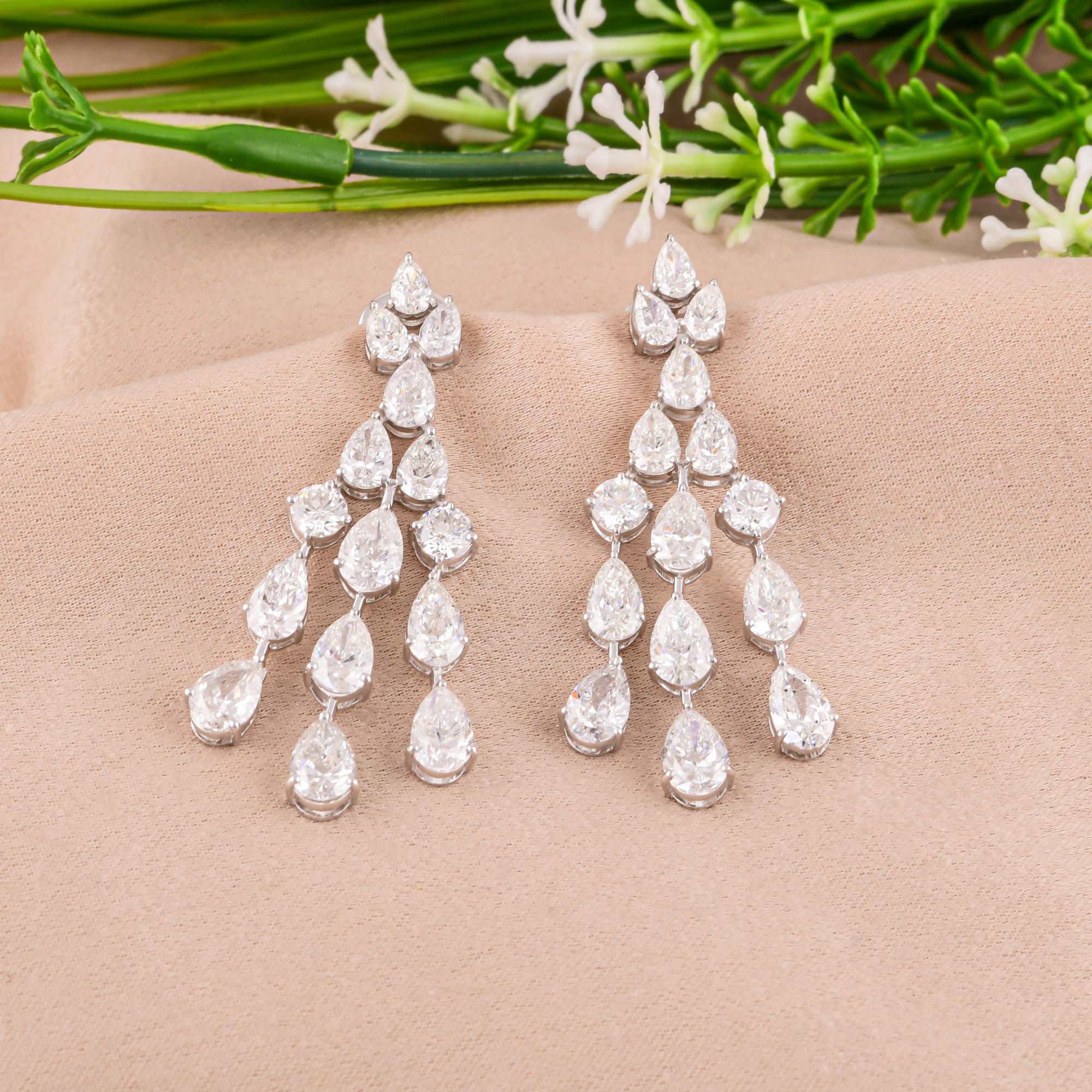 Boucles d'oreilles chandelier en or blanc 18 carats avec diamants ronds taille poire de 9,11 carats SI/H Neuf - En vente à Diera, Dubai