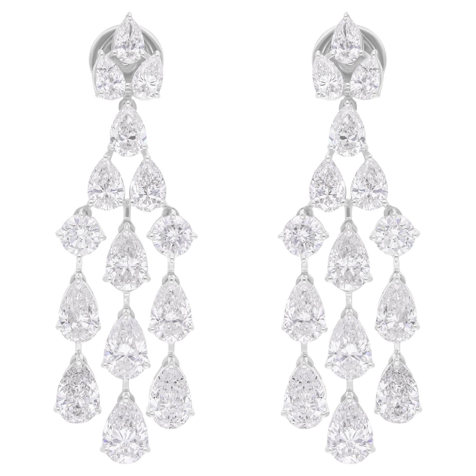 9.11 Carat SI/H Pear Round Diamond Chandelier Earrings 18k White Gold Jewelry