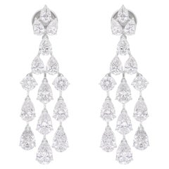 9.11 Carat SI/H Pear Round Diamond Chandelier Earrings 18k White Gold Jewelry