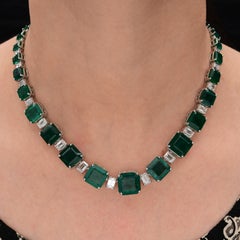 91.1 Carat Zambian Emerald 11.56 Carat SI/H Diamond Necklace 18 Karat White Gold