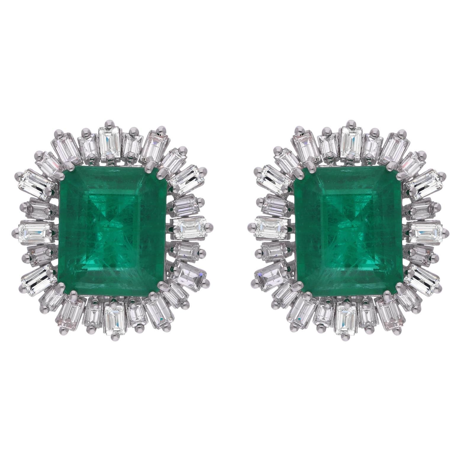 9,11 Karat sambischer Smaragd 1,88 Karat SI/H Diamant-Ohrringe 18 Karat Weißgold