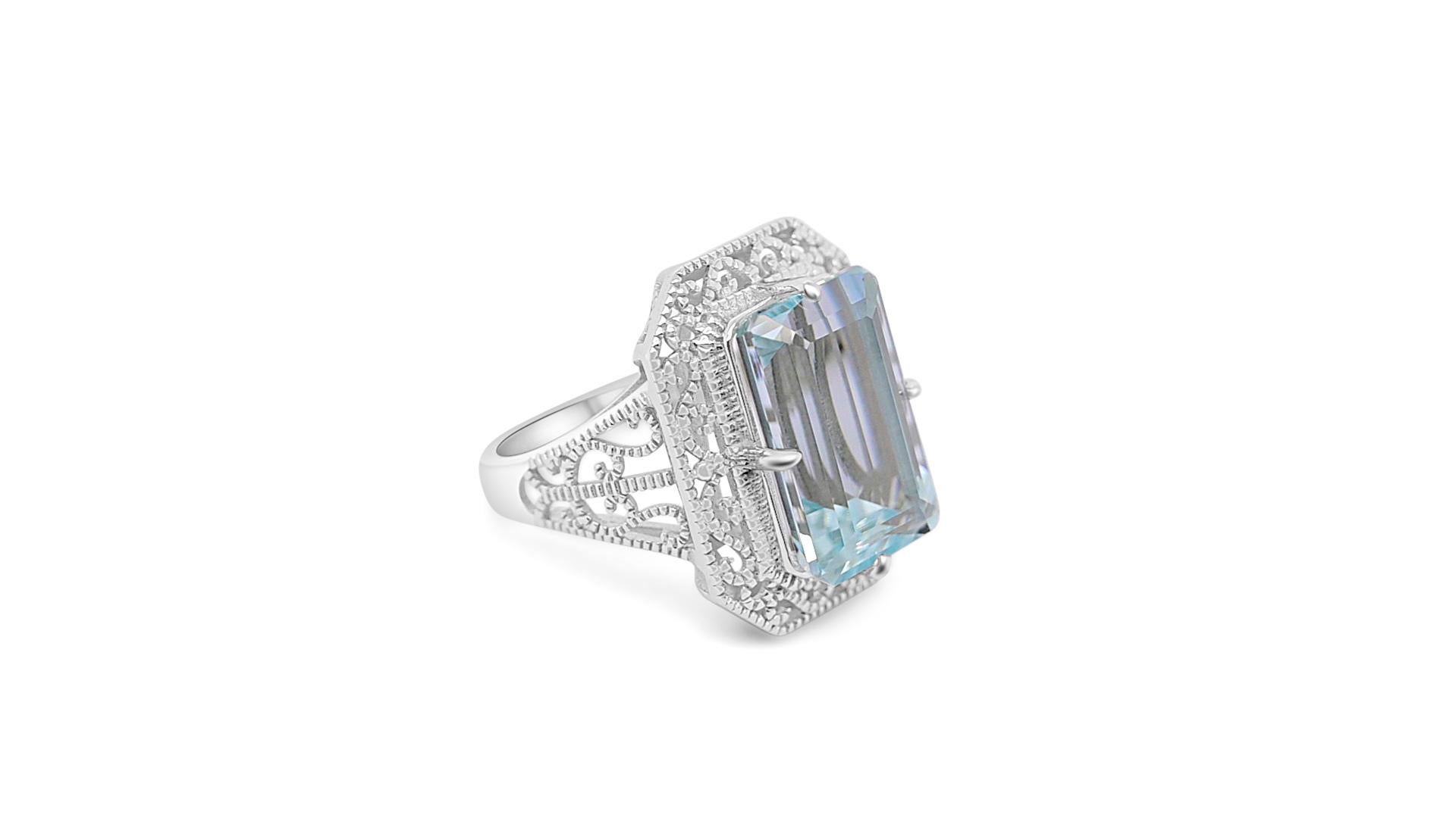 Octagon Cut 9.11 Ctw Aquamarine Cocktail Ring 925 Sterling Silver Bridal Engagement Ring  For Sale