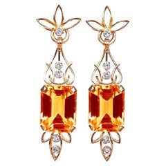 9.11 Carat and 8.45 Carat Emerald Cut Citrine Earrings, 18k Yellow Gold