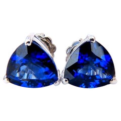 9.11ct. Trilliant Cut Lab Sapphire Royal Blue Stud Earrings 14kt