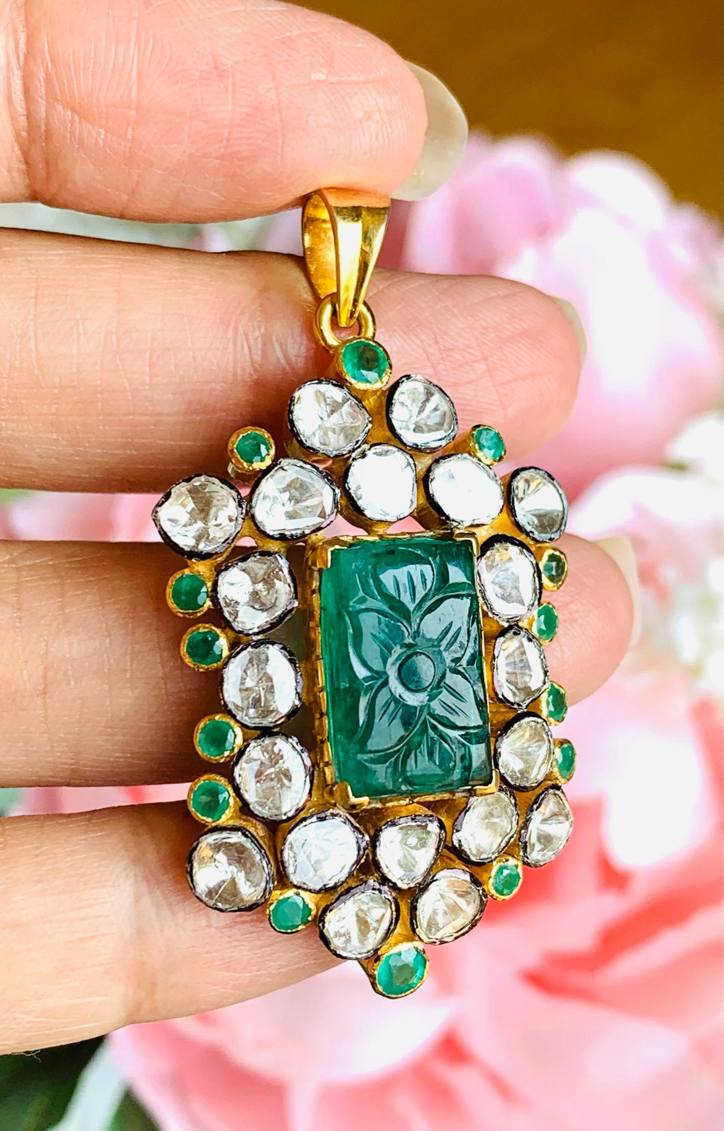 rose cut diamond emerald necklace