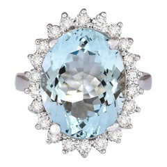 Aquamarine Diamond Ring In 14 Karat White Gold