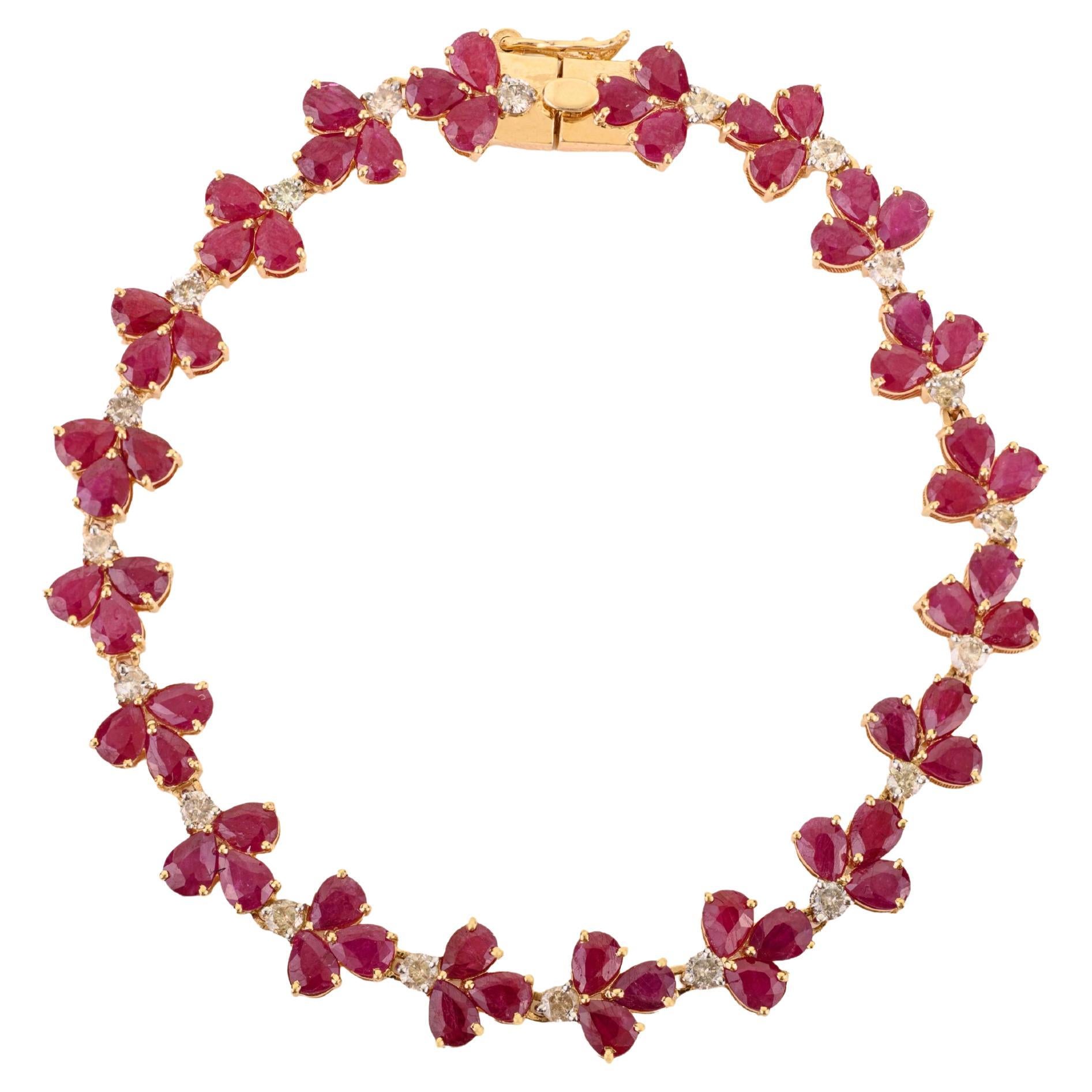9.12 Carat Regal Ruby and Diamond Tennis Bracelet in 14K Solid Yellow Gold For Sale