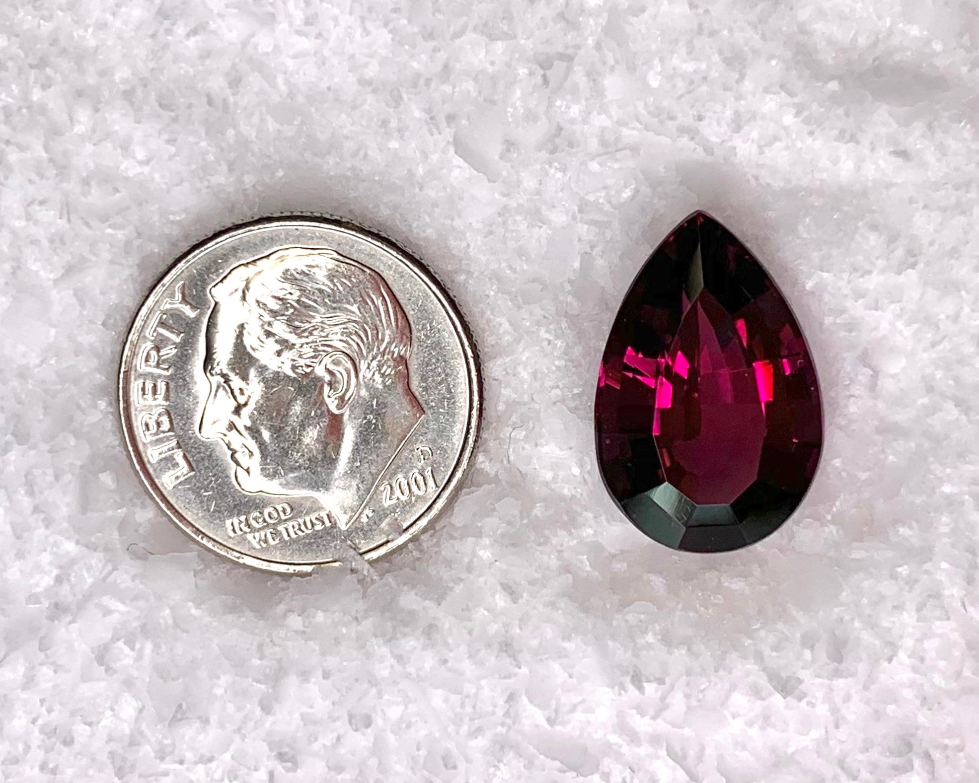 9.12 Carat Rhodolite Garnet Pear Shape, Unset Loose Gemstone In New Condition In Los Angeles, CA