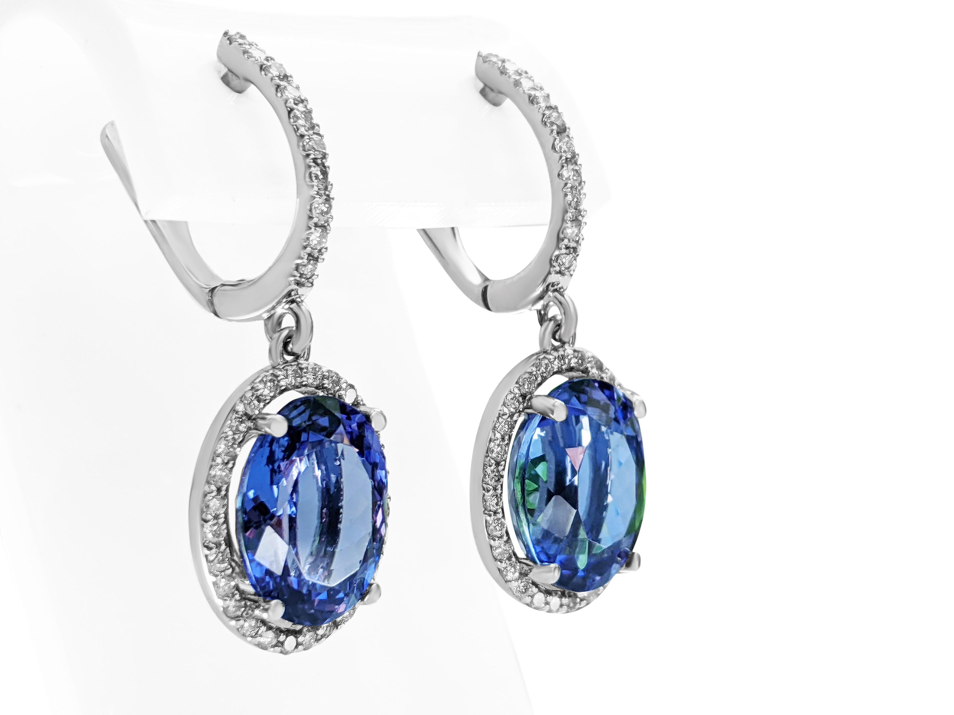 9.12 Carat Tanzanite and 0.80 Ct Diamonds, 18 Kt. White Gold, Earrings In New Condition In Ramat Gan, IL