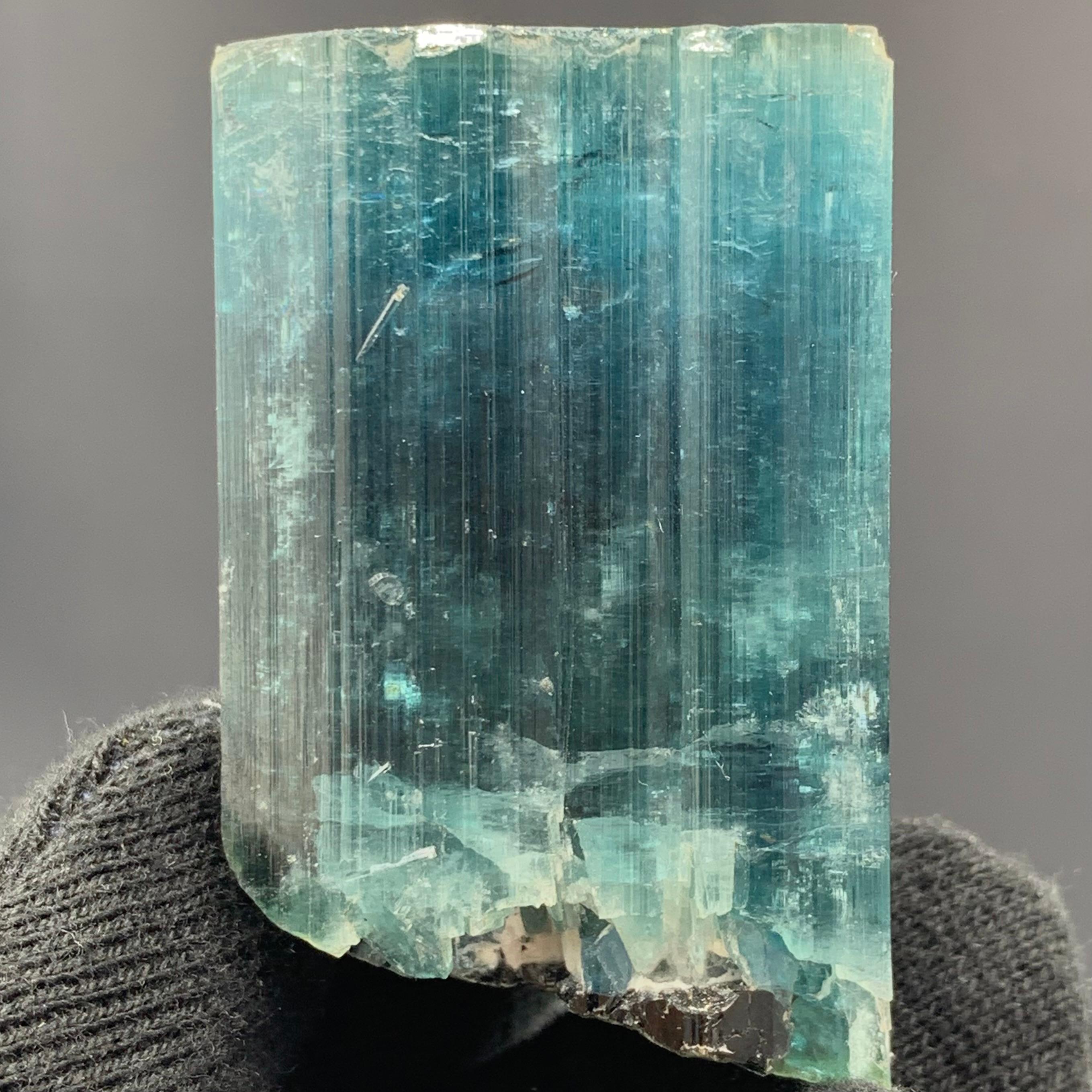 91.22 Beautiful Indicolite Tourmaline Crystal From Kunar, Afghanistan 

Weight: 91.22 Gram 
Dimension: 5 x 3.2 x 3.1 Cm
Origin: Kunar, Afghanistan 

Tourmaline is a crystalline silicate mineral group in which boron is compounded with elements such