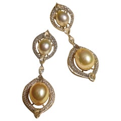 91.26 Carat South Sea Pearl Earrings, Black, Multicolored and White Diamonds