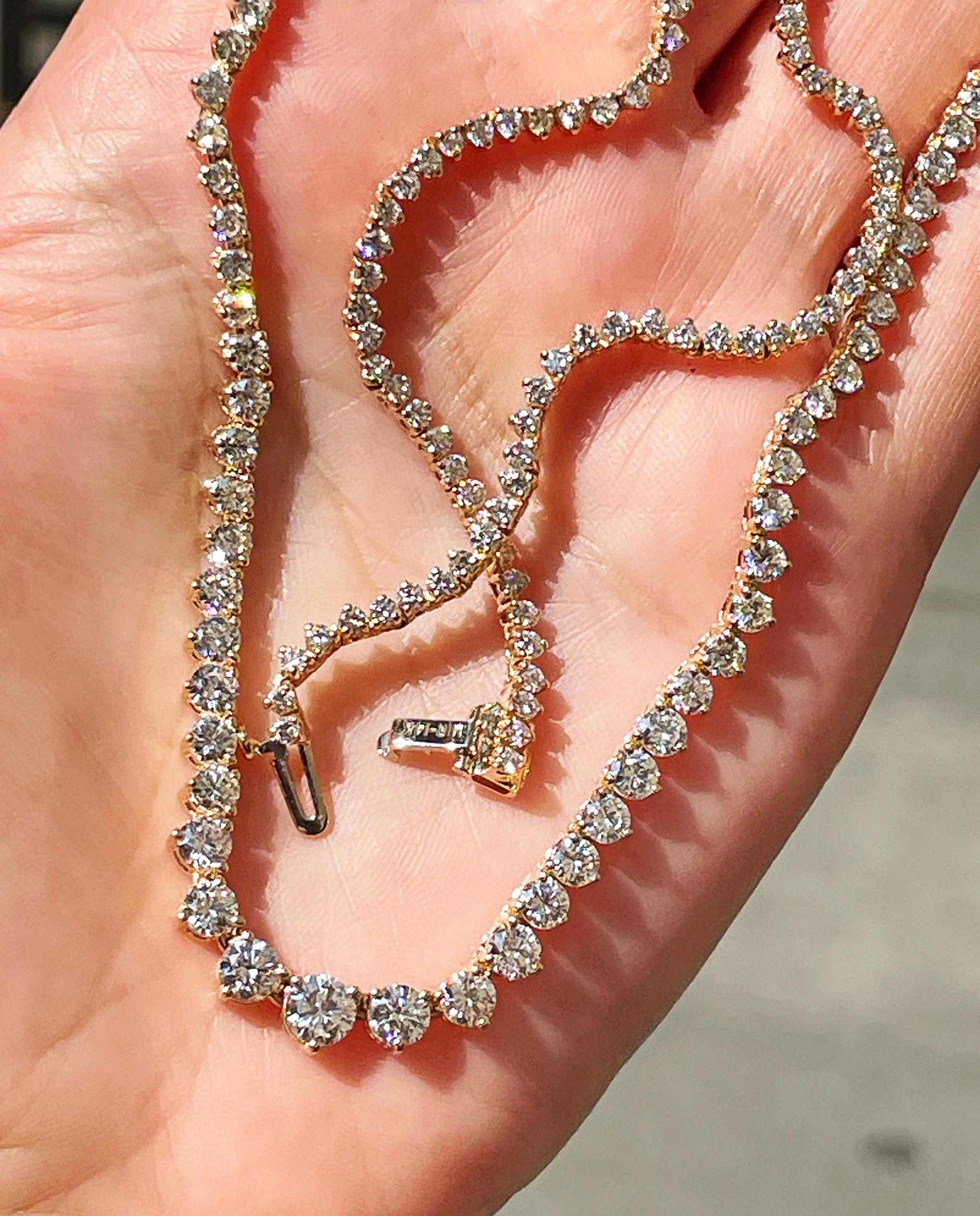 Collana Tennis con diamanti tondi graduati in oro giallo 14k da 9,12ct Estate Vintage in vendita 5