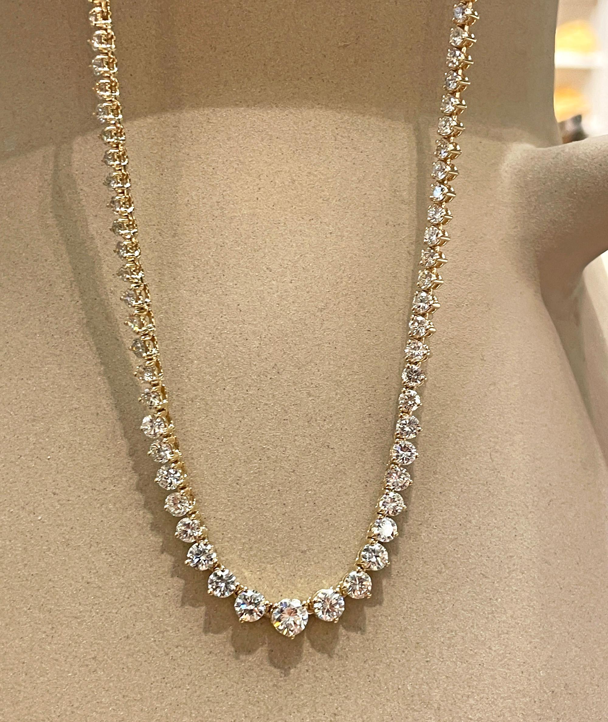 Collana Tennis con diamanti tondi graduati in oro giallo 14k da 9,12ct Estate Vintage in vendita 10