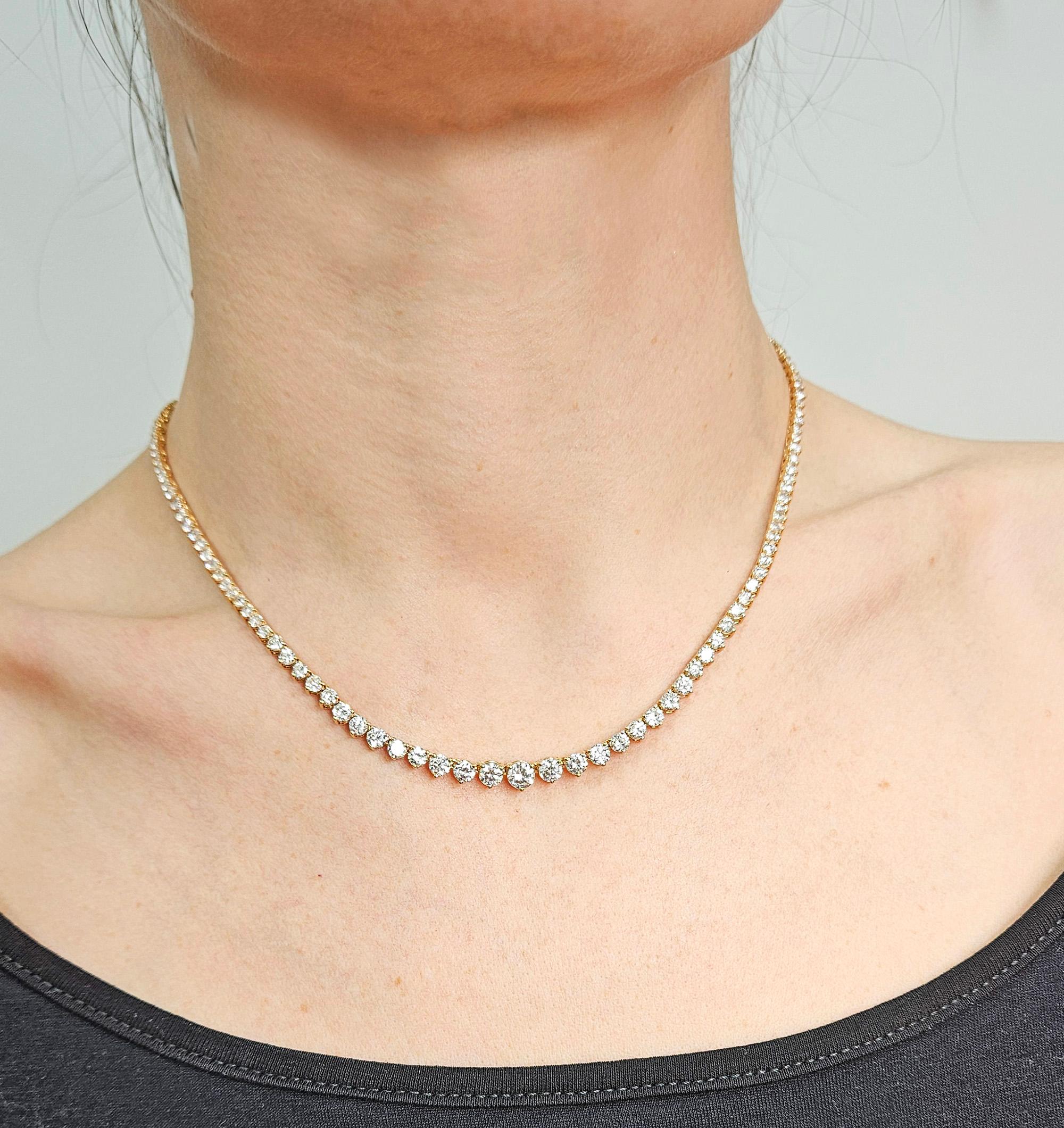 Collana Tennis con diamanti tondi graduati in oro giallo 14k da 9,12ct Estate Vintage in vendita 9