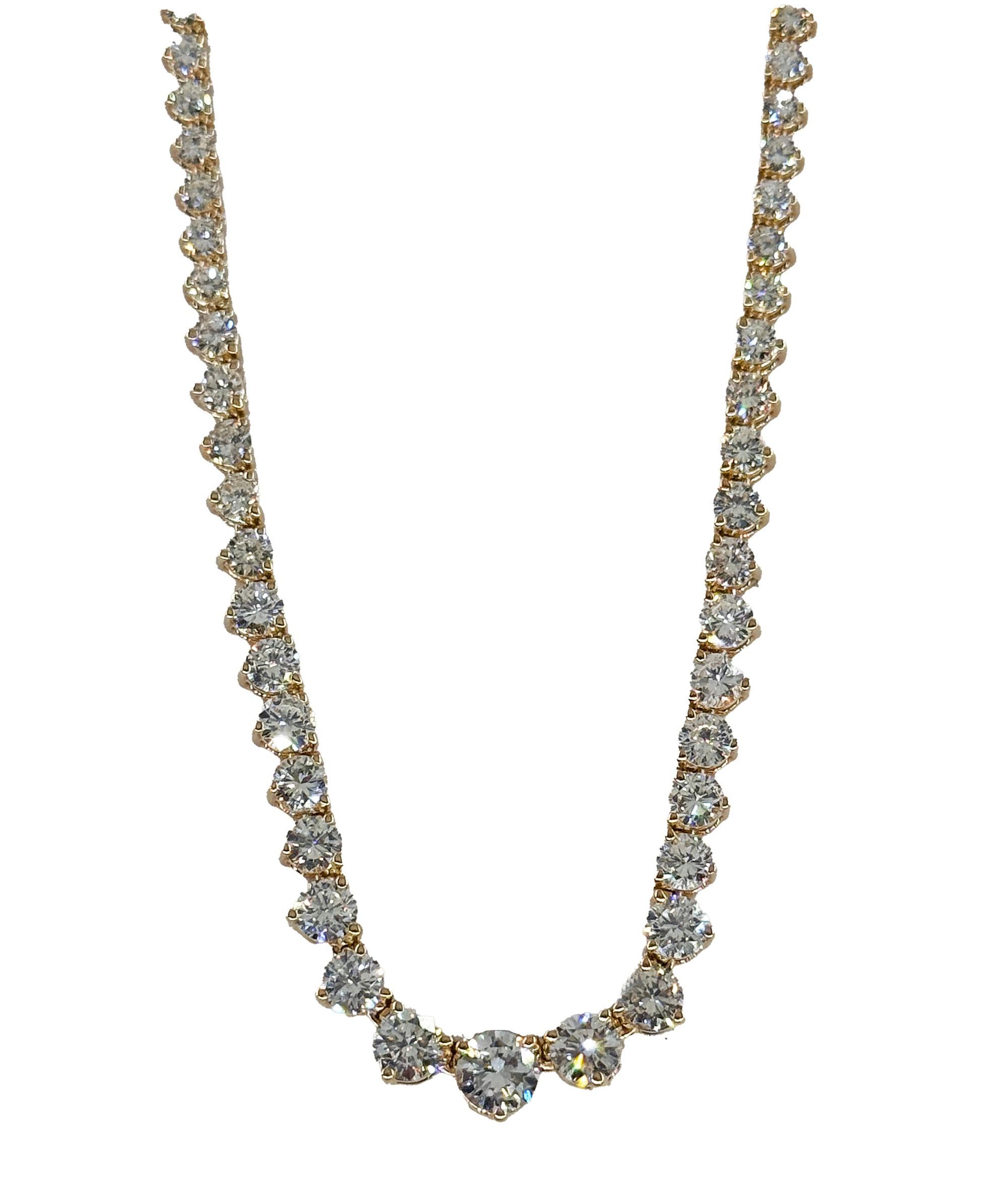 Moderno Collana Tennis con diamanti tondi graduati in oro giallo 14k da 9,12ct Estate Vintage in vendita