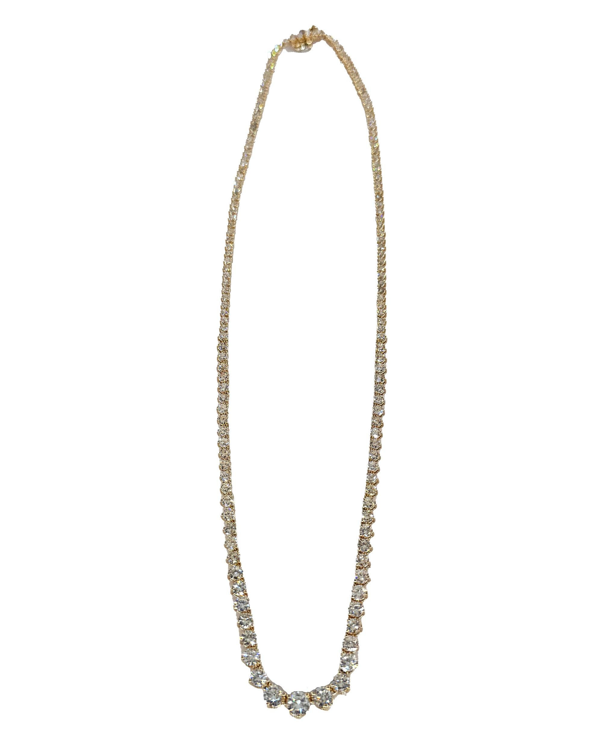 Taglio rotondo Collana Tennis con diamanti tondi graduati in oro giallo 14k da 9,12ct Estate Vintage in vendita