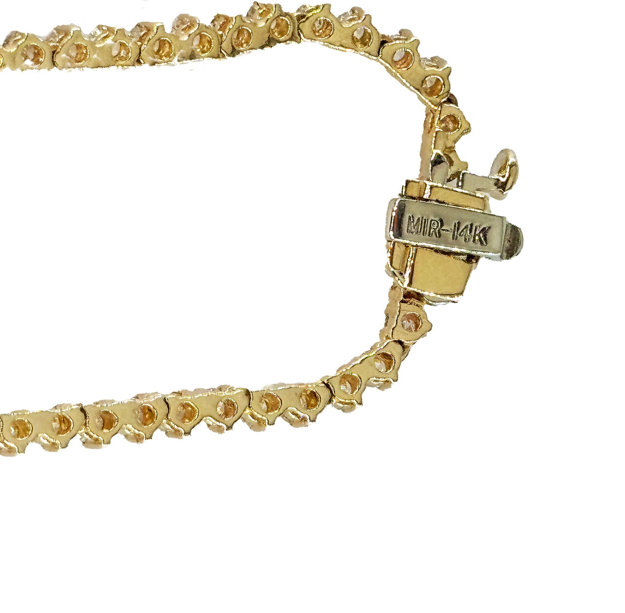Collana Tennis con diamanti tondi graduati in oro giallo 14k da 9,12ct Estate Vintage In condizioni buone in vendita a New York, NY