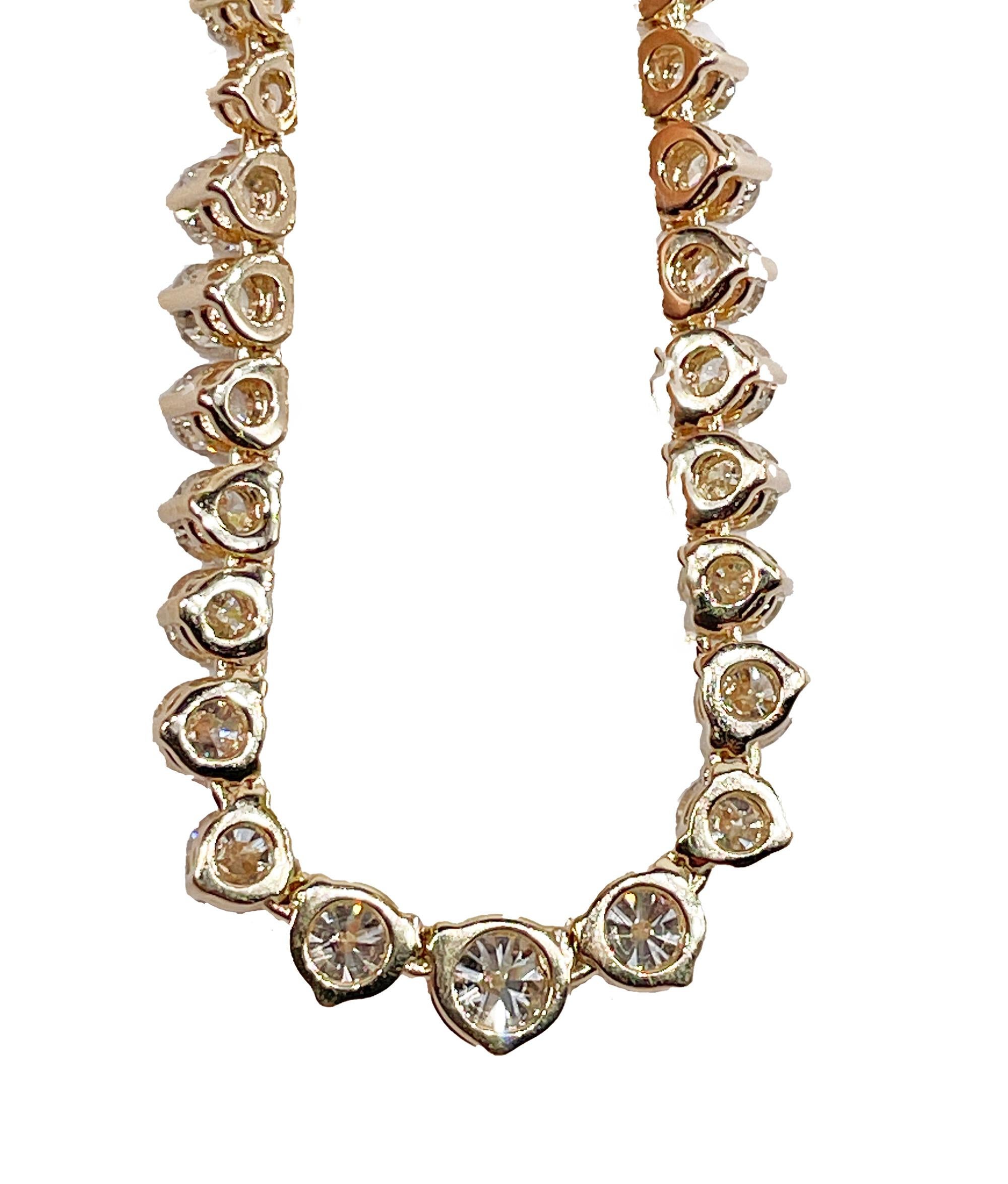 Donna Collana Tennis con diamanti tondi graduati in oro giallo 14k da 9,12ct Estate Vintage in vendita