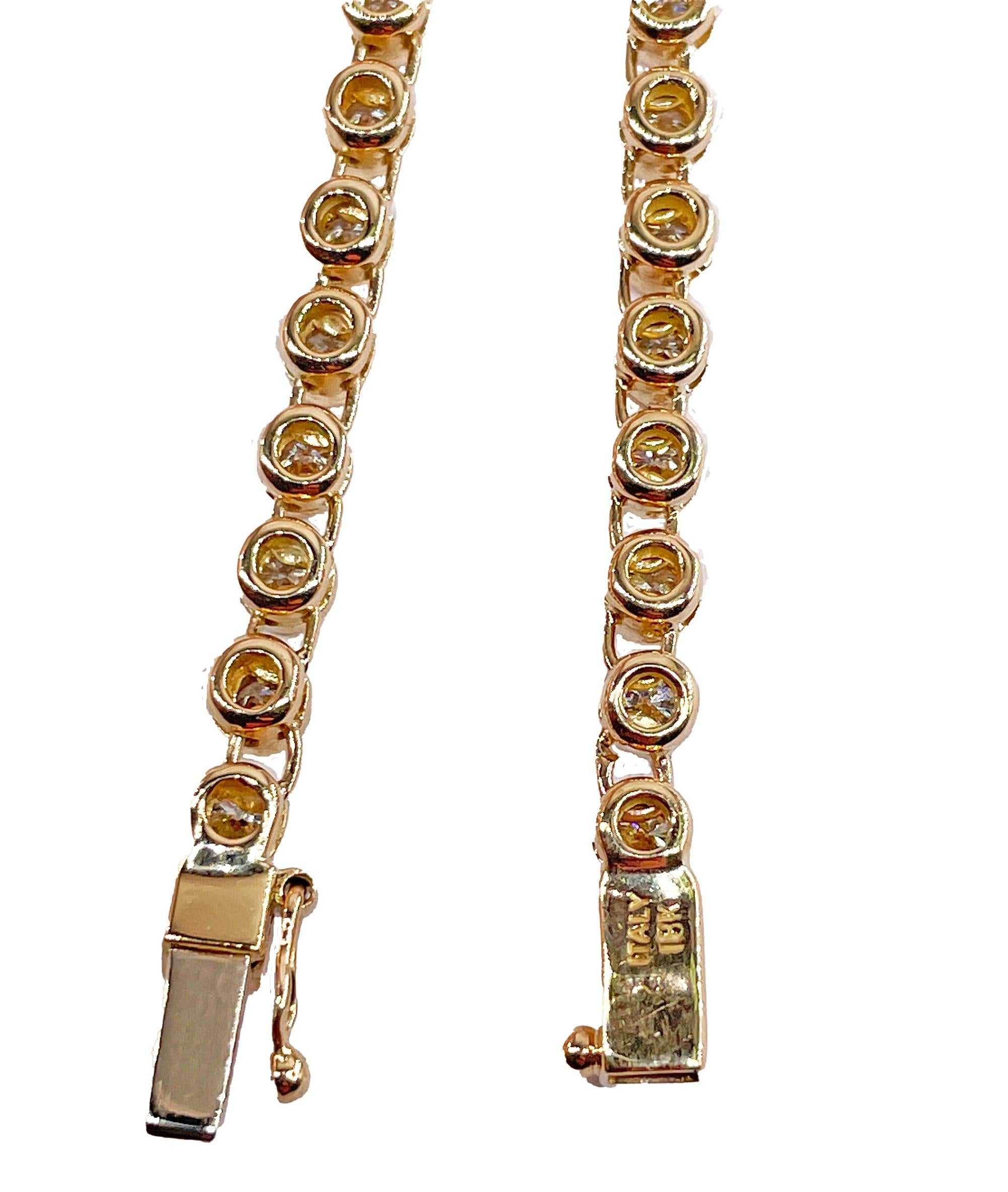 Italian Vintage 9.12ct Pear Shaped & Round Diamond Bezel Tennis 18KYG Necklace 4