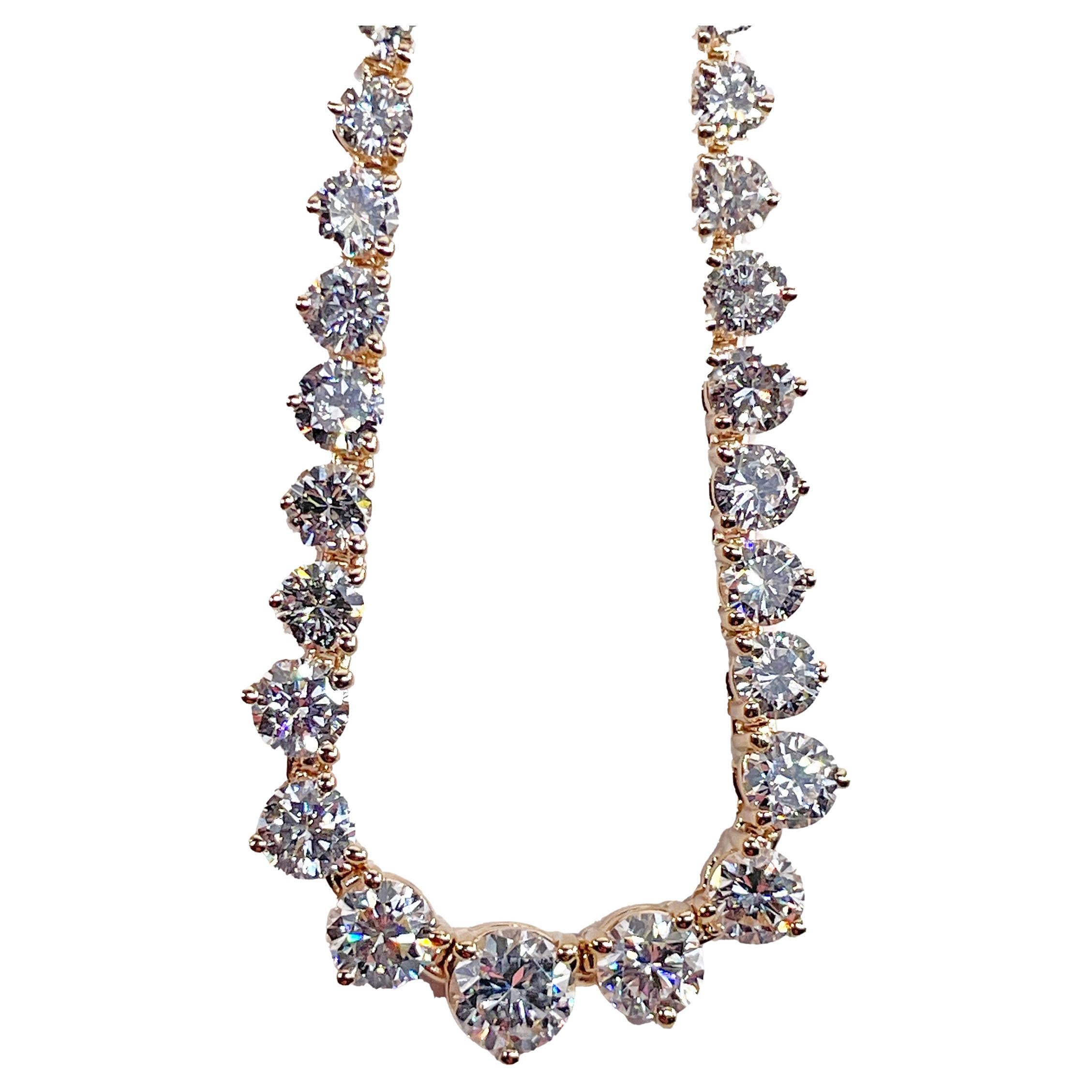 Collana Tennis con diamanti tondi graduati in oro giallo 14k da 9,12ct Estate Vintage in vendita