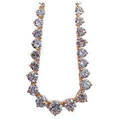 Collier tennis vintage de 9,12 carats avec diamants ronds gradués en or jaune 14 carats