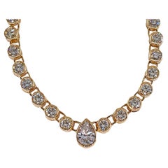 Italian Vintage 9.12ct Pear Shaped & Round Diamond Bezel Tennis 18KYG Necklace
