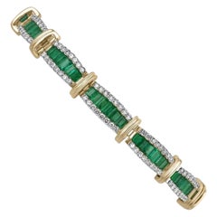 9,12tcw 14K High End Natürliches dunkelgrünes Smaragd- und Diamant-Cluster-Goldarmband