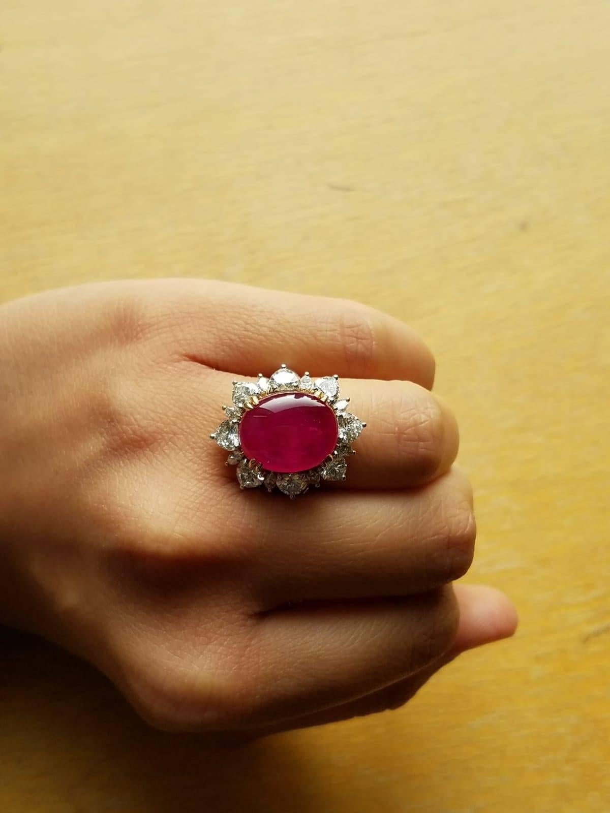 9.13 Carat Burma Ruby and Diamond Cocktail Ring In New Condition In Bangkok, Thailand