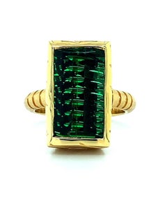 Green Tourmaline and Diamond Yellow Gold Cocktail Ring, 9.13 Carat Fantasy Cut