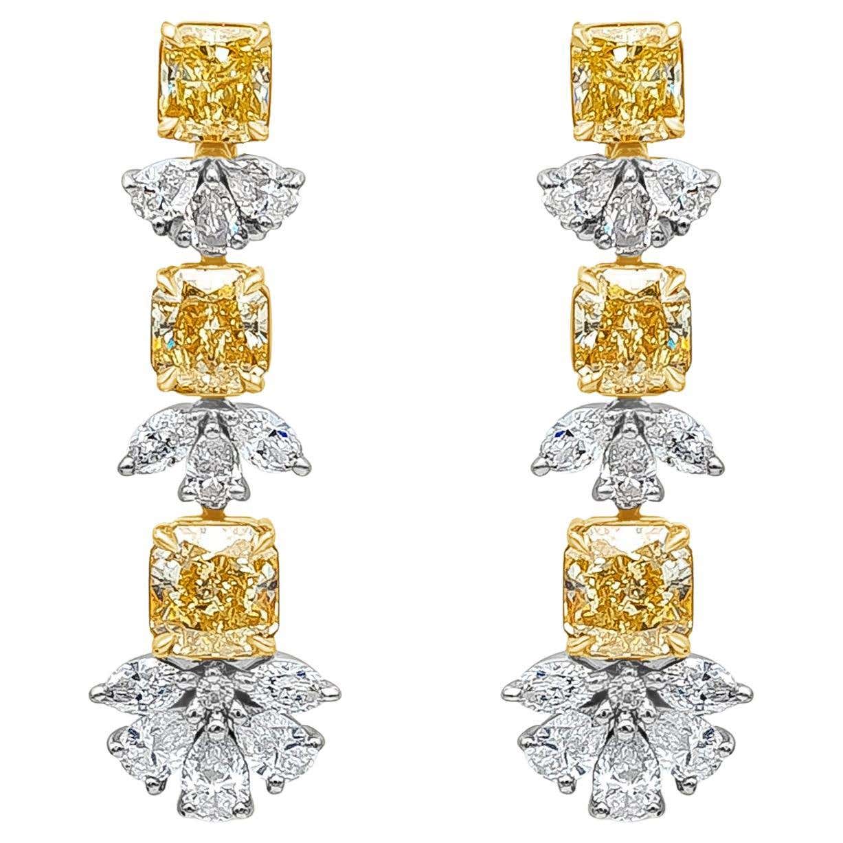 9,13 Karat Ausgefallene gelbe und weiße Diamanten-Tropfen-Ohrringe im ...